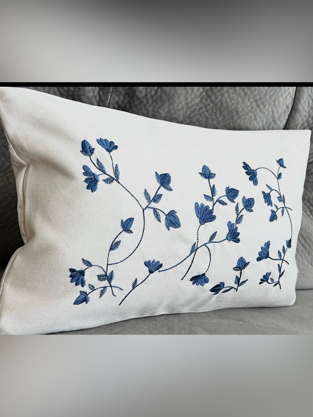 Embroidered Blue Floral  Pillowcase cover